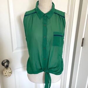 Mine | Y2K Sleeveless Sheer Emerald Green Blouse, Size L